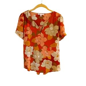 DR2 Women's Fall Floral V Neck Top With Pleated Detail Size S